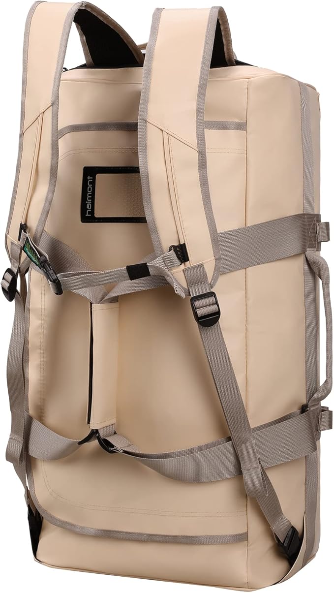 Haimont Large Sports Duffel Backpack Bag for Men, Travel Duffel Bags with Backpack Straps, Heavy Duty and Water Resistant, Beige,60L