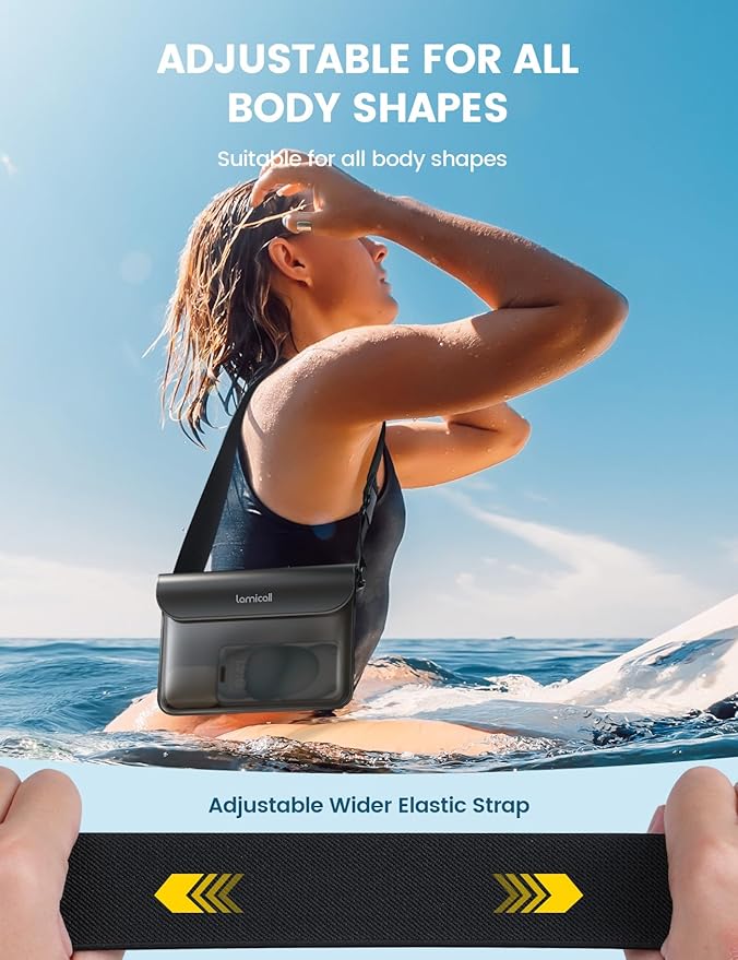 Lamicall Waterproof Fanny Pack, Cruise Essentials 2025 - [Elastic Waist Strap] Dry Bag Pouch, Travel, Boat, Paddle, Kayak, Beach, Swimming Accessories, 8.7” for iPhone 16 15 14 13 Pro Max, Galaxy