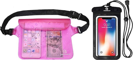 Waterproof Pouches with Waist Strap / Pouch Case Bundle Set- Keep Your Phone & Valuables Dry and Safe - Waterproof Dry Bags for Boating Swimming Snorkeling Kayaking Beach Water Parks Pool