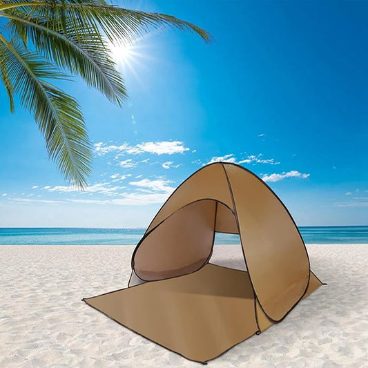 Pop Up Beach Tent for 2-3 Person, UPF50+ Anti-UV Sun Shelter w/Storage Bag, Portable Waterproof Instant Sun Shade Canopy for Outdoor Beach Camping Hiking Travel Family, Coffee