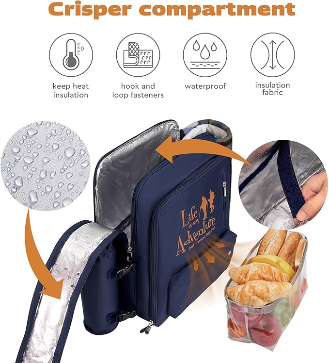 24L Insulated Picnic Basket Leak Proof Picnic Backpack for 2, Blue Camping Gifts, Cool Bridal Shower Gifts for Bride and Groom, Mr and Mrs, Anniversary Engagement Wedding for Newly Engaged Couples