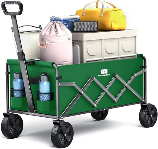 Collapsible Foldable Wagon, Foldig Cart with Wheel Heavy Duty with 180lbs Weight Capacity Lightweight Utility Camping Wagon for Groceries Garden Beach Sports Fishing (Green)