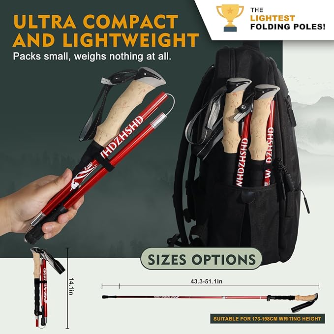 Trekking Poles for Hiking - Walking Sticks for Men, Women, Seniors, 2pc Collapsible Lightweight Aluminum Alloy Hiking Poles for Nordic Walking & Outdoor Adventures