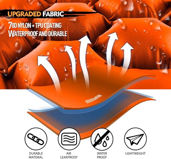 ZOOOBELIVES Ultralight Sleeping Pad with Pillow– Inflatable Camping Mat for Backpacking, Traveling and Hiking, Compact and Portable Multiple Color Options