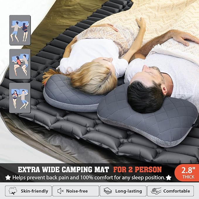 Hikenture Ultralight Double Sleeping Pad, Camping Mattress 2 Person for Backpacking, Hiking,Compact&Inflatable Outdoor Air Mat