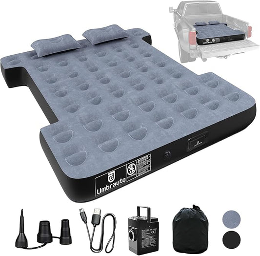 Umbrauto Built-in Pump Air Mattress for 5.5-5.8ft Full Size Truck Bed, Inflatable Airbed with Rechargeable Cordless Pump for Truck Tent Camper