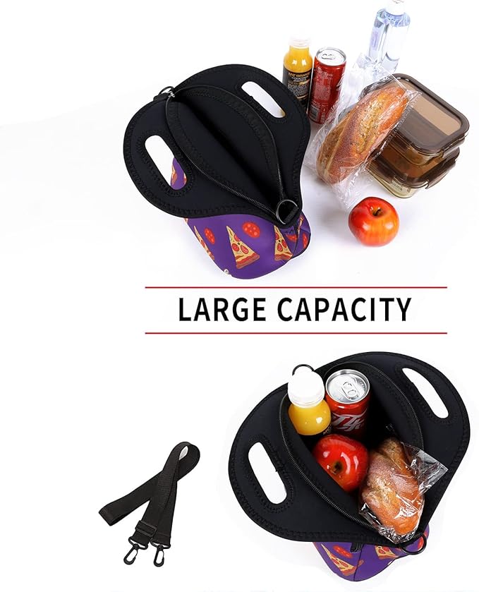 Violet Mist Neoprene Lunch Bag Reusable Insulated Lunch Box with Adjustable Shoulder Strap&Pocket for Women,Men,Adults