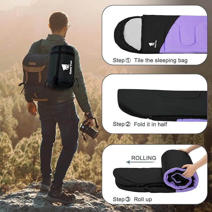 GEERTOP Backpacking Sleeping Bag for Camping, Lightweight Sleeping Bags for Adults Kids Summer Warm Cold Weather Hiking Travel