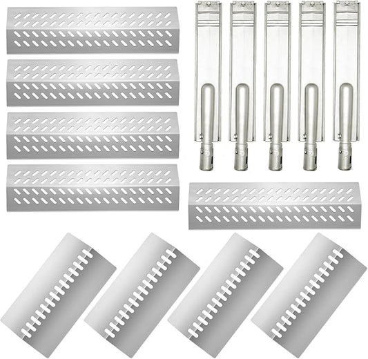 Stainless Steel 5pcs 16631 Flame Tamer Flavor bar and 4pcs 16520 Heat Plate Shield with 5 pcs 16516 Burners for Bull Grill Replacement Parts,for Blaze Lion Cal Flame G Series 5 Burner Grill