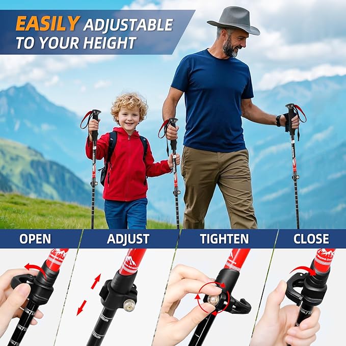 Lightweight Collapsible Trekking Poles for Hiking – 2 Pack Adjustable Hiking Poles, Aluminum Walking Sticks for Skiing, Nordic Walking, Retractable Walking Sticks for Seniors, Women, Men