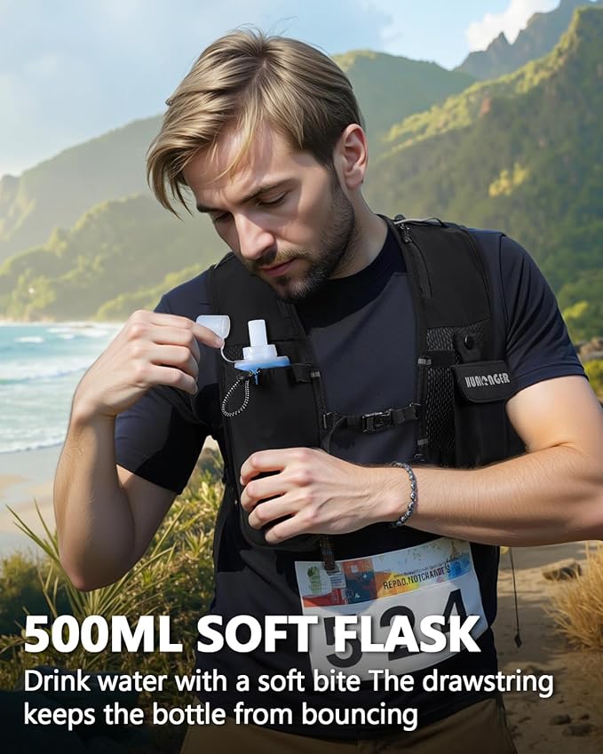 Running Hydration Vest for Women Men,Lightweight Breathable Hydration Pack with 500ml Soft Flask, Adjustable Chest Straps Reflective Backpack for Trail Running Marathon Race Jogging Cycling