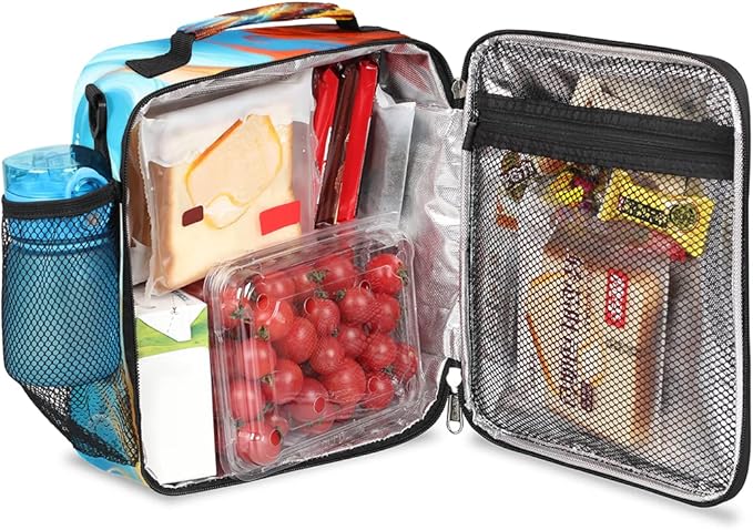 Lion Colorful Ocean Wave Art Animal Boys Lunch Box, Reusable Insulated Waterproof With Adjustable Shoulder Strap, Thermal Cooler Tote Bag for School, Daycare, Picnic