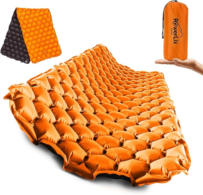 POWERLIX Ultralight Inflatable Camping Sleeping Pad - Backpacking Camping Mat, Lightweight Camping Air Mattress Sleep Pad for Hiking, Traveling, Inflation Hand Pump Bag/Repair Kit Included