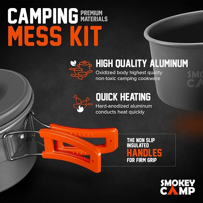 Camping Cookware Mess Kit Set with Stove - Backpacking Camping Pots and Pans Set, All in One Non-Stick Camping Cooking Set, Portable Stove, Hiking, Picnic, Outdoor & Camping Cookware Set