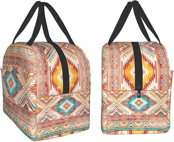 Giwawa Aztec Ethnic Lunch Box Native American Southwestern Tribal Geometric Thermal Lunch Bag with Front Pocket Insulated Meal Cooler Handbag for Kids Teens Girls Picnic Men Women Work