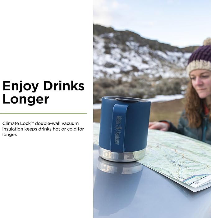 Klean Kanteen Camp Mug - Stainless Steel, Vacuum Insulated Coffee Mug - For Hot & Cold Drinks - With Splash-Proof Lid - Dark Denim, 12 oz