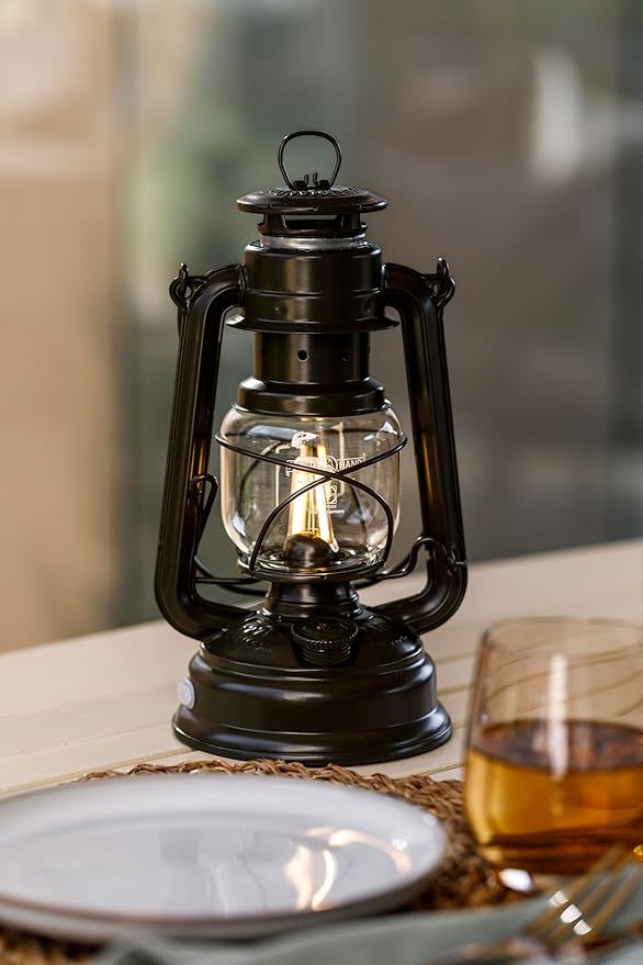 Outdoor Kerosene Fuel Lantern, German Made Weather Resistant Baby Special 276 Galvanized Hurricane Lamp for Camping or Patio, 10 Inches, Matte Black