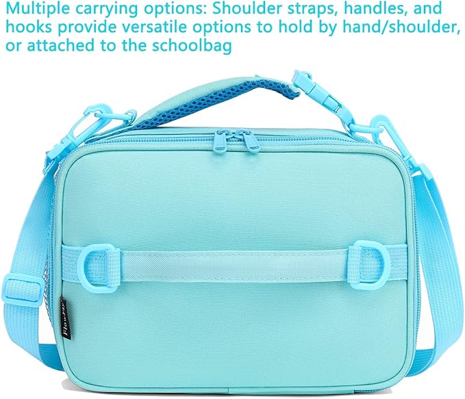FlowFly Kids Lunch Bag, Durable Insulated School Lunch Box with Shoulder Strap and Bottle Holder, Water-resistant Thermal Small Lunch Cooler Tote for Teen Boys & Girls,Light Blue