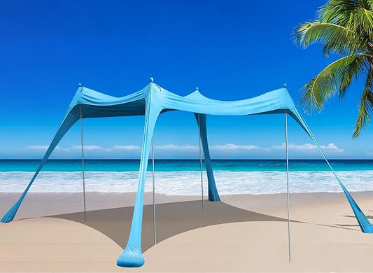 BOTINDO Family Beach Tent Canopy Sun Shade, Pop Up Grande Beach Tent Sun Shelter Stability 4 Poles with Portable Carry Bag Outdoor Shade for Fishing Backyard Camping (Turquoise, 10x10FT 4Pole)