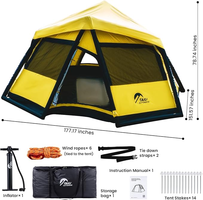 TAILI Inflatable Blow Up Tent for Camping with Hand Pump for 4/8 Person, Easy Setup Outdoor Inflatable Oxford Waterproof Air Tent House for Family Camping Adult