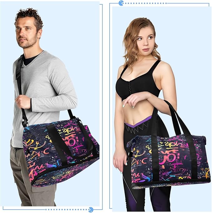 Doodle Seamless Travel Duffel Bag Waterproof Gym Sport Tote Bag Carry On Weekender Bag with Compartment