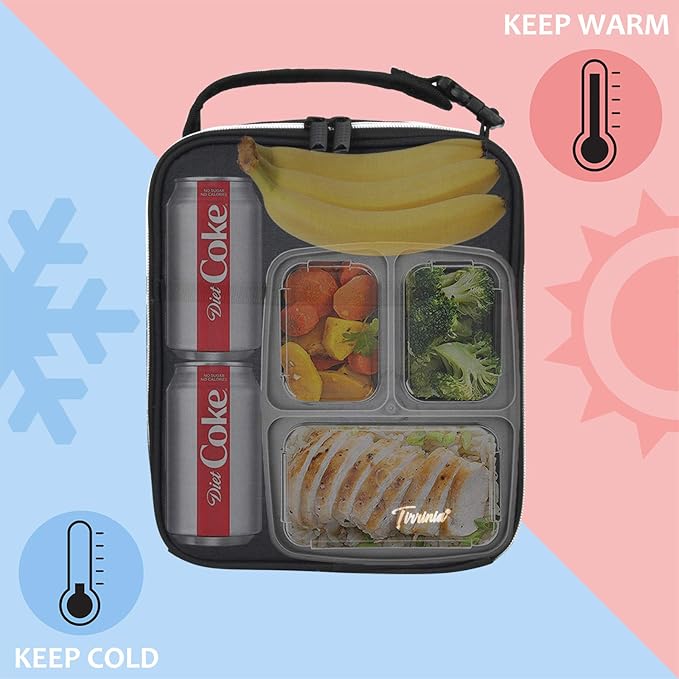 Tirrinia Small Insulated Lunch Bag for Men Women, Splash Proof Mini Portable Reusable Thermal Lunch Box Cooler Tote for Adults & Kids, Black