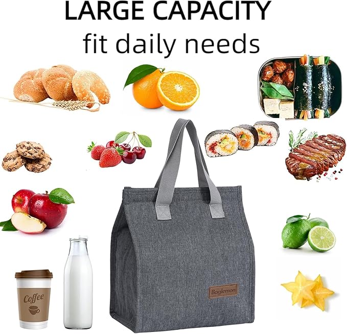 Lunch bag, Insulated Lunch Bag for Women Men, Lunch Containers Reusable Lunch Tote Bags for Work, Travel, Outdoor (Grey)