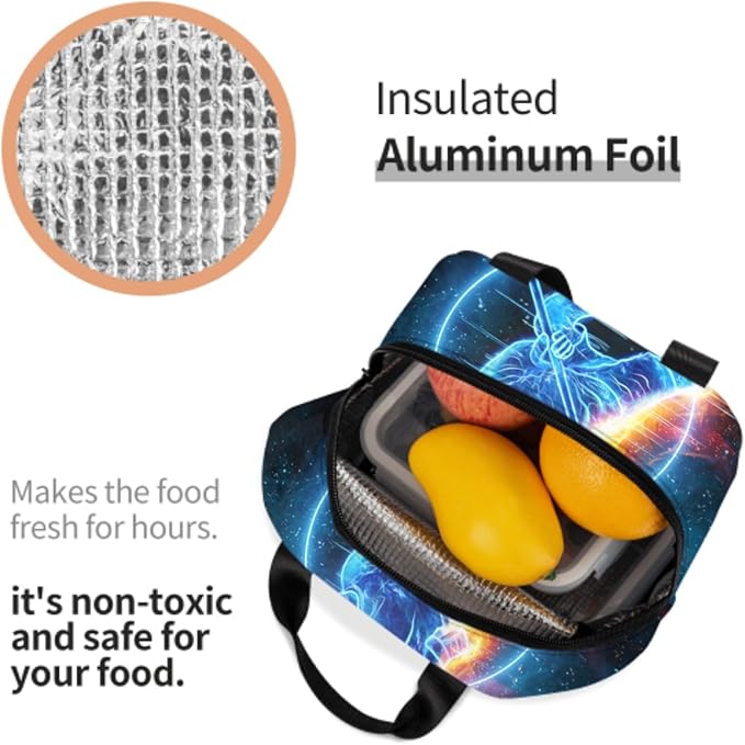 Giwawa Ice Hockey Lunch Bag for Kids Teens Red Fire Player Insulated Lunch Box with Front Pocket Reusable Thermal Cooler Lunch Tote Bag for Girls Boys School Students Men Women Picnic