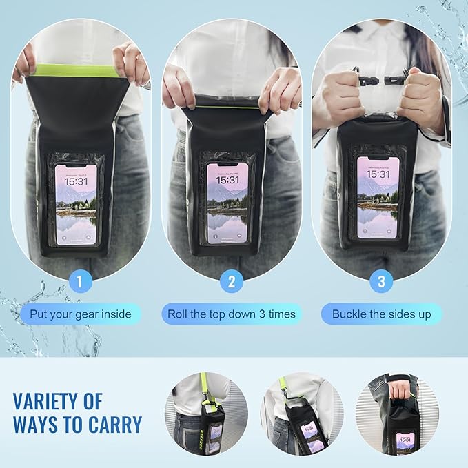 Waterproof Dry Bag,Roll Top Waterproof Backpack Phone Case Pouch for Travel,Kayaking,Rafting,Camping,Surfing,Boating,Hiking,Beach and Fishing (2 L Black+Green)
