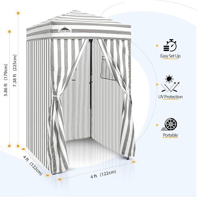 EAGLE PEAK Flex Ultra Compact 4x4 Pop-up Canopy, Sun Shelter, Changing Room, Portable Privacy Canopy Cabana for Pool, Fashion Photoshoots, or Camping, 4x4 ft, Gray/White