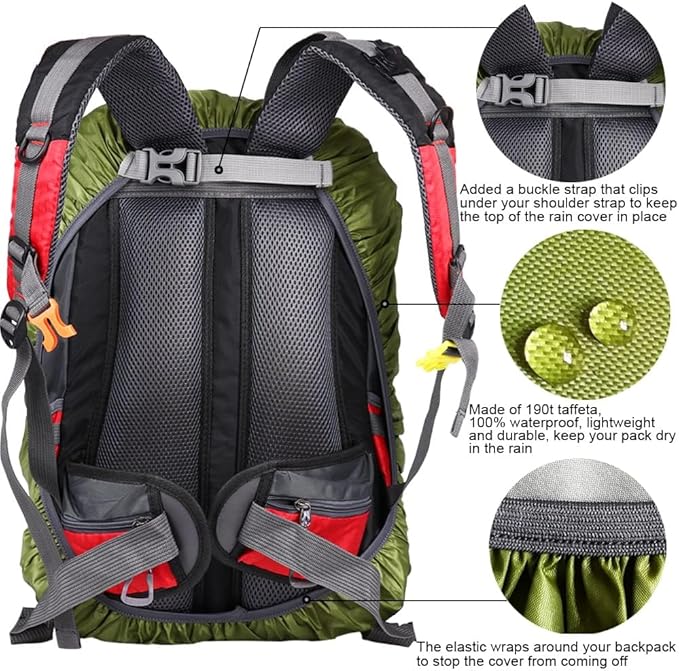 Waterproof Backpack Rain Cover with Anti Slip Buckle Strap for Camping, Hiking, Traveling, Hunting, Biking, 15-80L