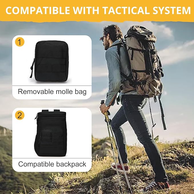 Tactical Lunch Box for Men, Insulated Lunch Bag MOLLE Webbing Leakproof, Cooler Large Lunchbox Women Adult with Adjustable Shoulder Strap Durable, Construction Heavy Duty Lunch Pail, Black