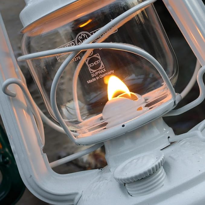 Outdoor Kerosene Fuel Lantern, German Made Weather Resistant Baby Special 276 Galvanized Hurricane Lamp for Camping or Patio, 10 Inches, White