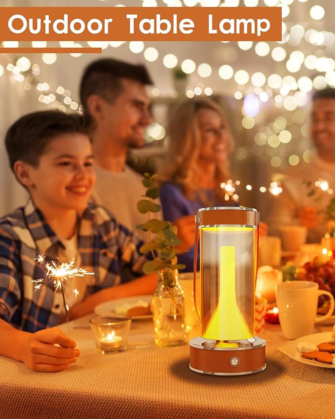 ROSHWEY Rechargeable Table Lamp, Portable Camping Lantern Dimmable Small Nightlight for Indoor Outdoor, Home Emergencey and Outages Lights, Orange Handle