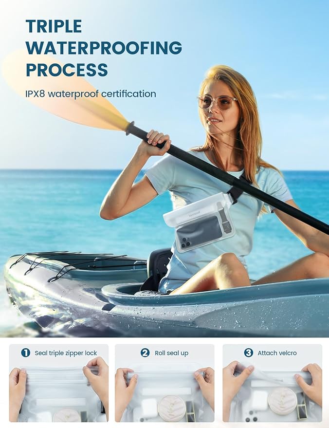 Lamicall Waterproof Pouch [2 Pack], Cruise Ship Essentials Fanny Pack for Women, Dry Bags Waterproof, Kayak, Boat, Travel, Paddle Board Accessories Must Haves, Beach Vacation Essentials, Clear