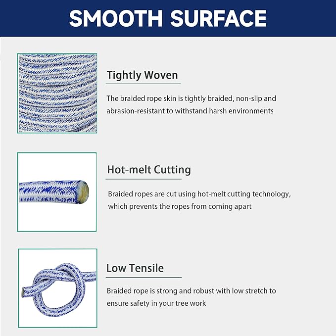 Arborist Tree Rope, 3/4inch by 100FT, 24 Strand Bull Rope up to 20000lbs Tensile Strength, Blue and White