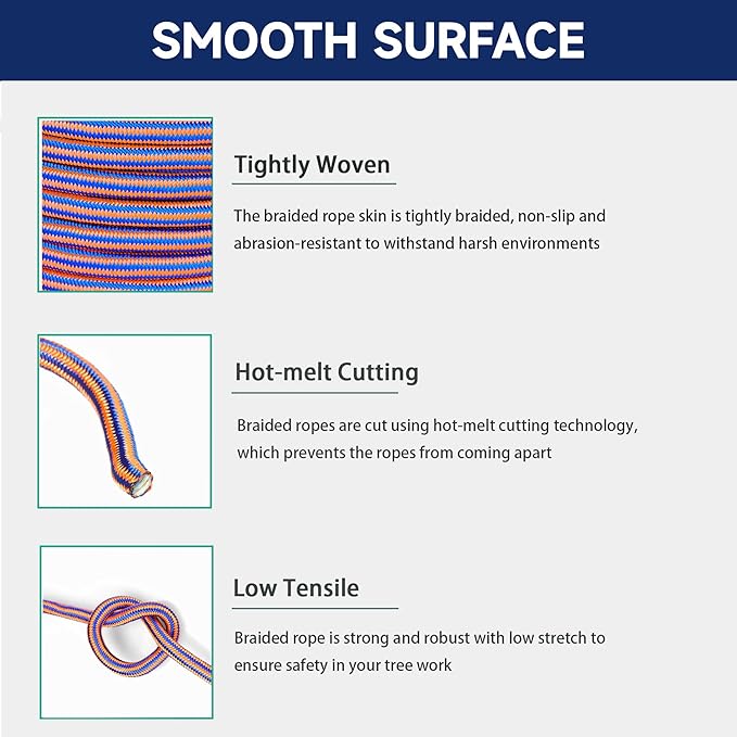 Arborist Tree Rope, 1/2inch by 150FT, 12 Strand Bull Rope up to 8000lbs Tensile Strength, Blue and Orange