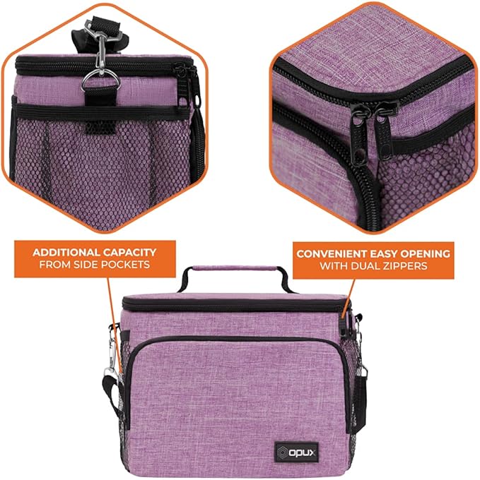 OPUX Insulated Lunch Bag for Men Women, Soft Lunch Box for Office Work School Picnic, Leakproof Lunch Cooler Bag with Shoulder Strap for Kid Adult Boy Girl, Medium Lunchbox Lunch Tote (Heather Purple)