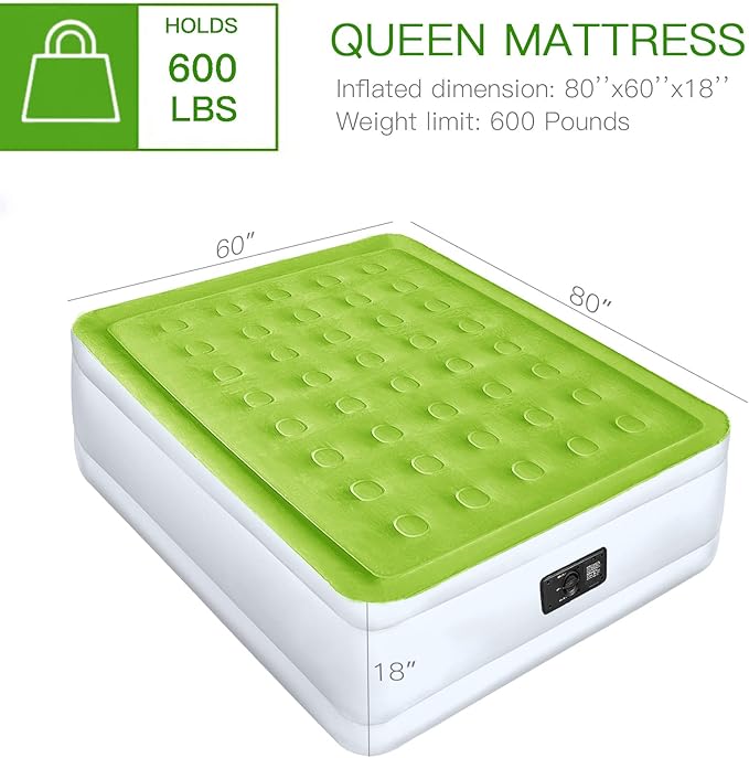 YENING Queen Size Air Mattress with Built in Pump Raised Inflatable Bed Heavy Duty Blow up Matressith Airbed 18 Inch Tall