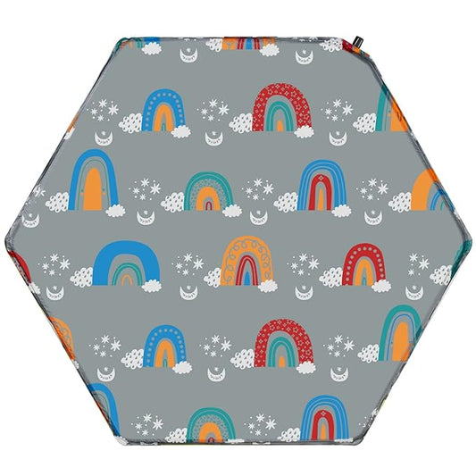 Hexagon Playpen Mat, Compatible with Regalo Play Yard and hiccapop PlayPod Portable Playpen, Self Inflatable Mattress Pad, Portable and Comfortable Play Yard Mat with Carry Case - Rainbow