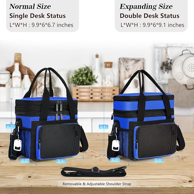 Lunch Box & Lunch Bag for Men Women, Large Insulated Adult Lunch Box, Leakproof Cooler Lunchbox with Bottle Opener for Work Picnic Beach, 16L, Sapphire Blue