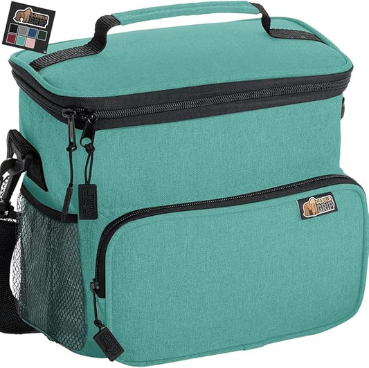 GORILLA GRIP Reusable Insulated Lunch Box Bag for Women Men, Large Leakproof Soft Cooler Bags, Multiple Compartments, Mesh Pockets, Adjustable Strap, Food Tote Keeps Drinks Cold, 8L, 10x9, Turquoise
