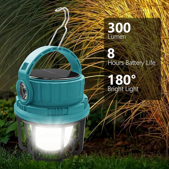 LED Camping Lantern Rechargeable, Solar Camping Lantern with USB Cable, 6 Light Modes Included with Two Light Source Modes for Hurricane, Power Outages
