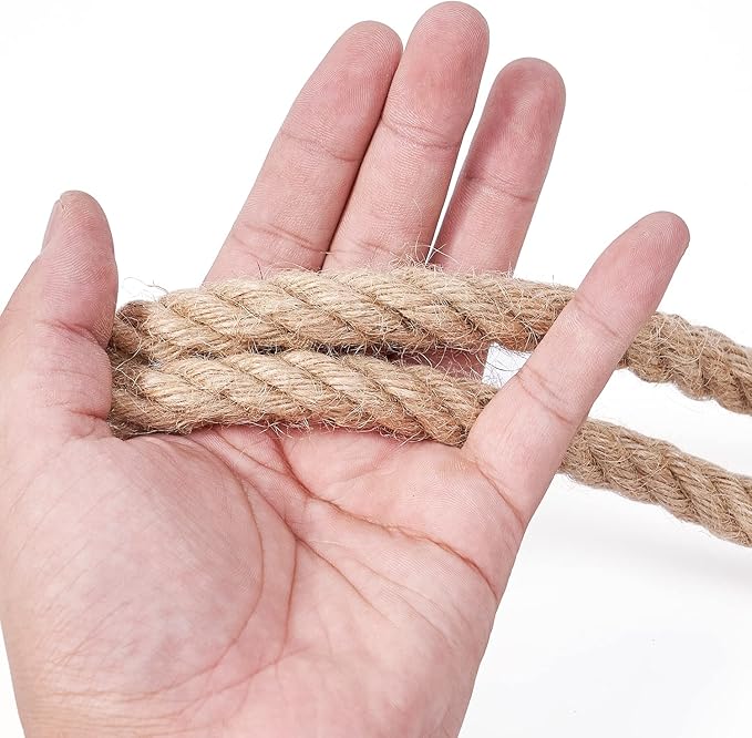 Heavy Duty Jute Rope - 1/2 Inch, 100 Feet, Natural Hemp, Twisted, Ideal for Crafts, Gardening, Bundling, Climbing, Hammock, Nautical, Tug of War, Railings, Home Decorating