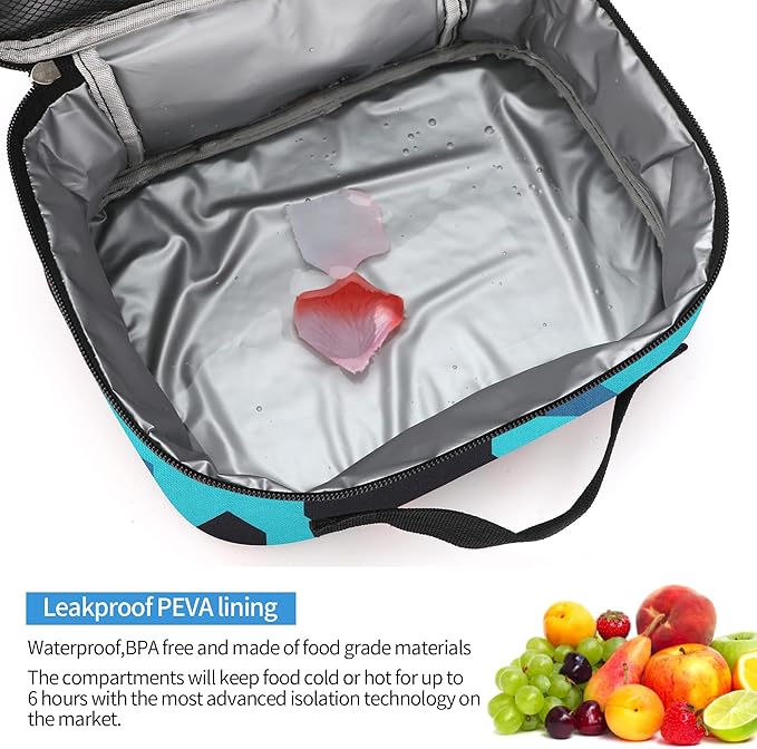 rickyh style Lunch Box with Padded Liner, Spacious Insulated Lunch Bag Durable Thermal Lunch Cooler Pack with Strap for Men Women Boys Girls Adults School Sports Beach Picnic Work,2 Pocket (LBLJLAN)