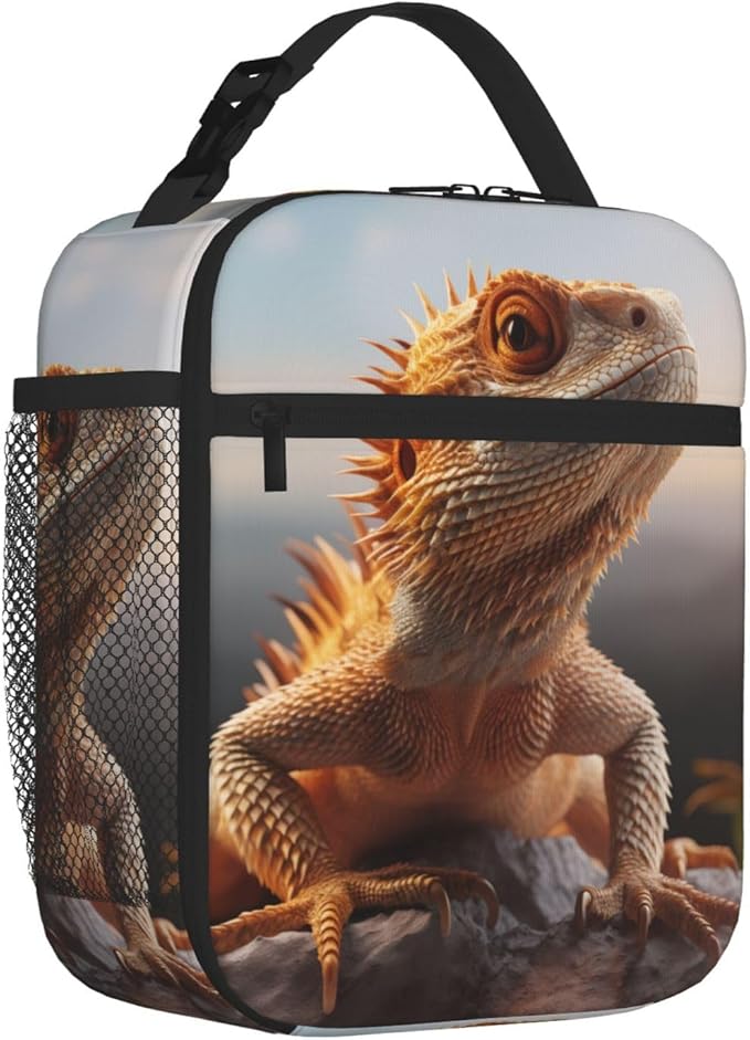 SARA NELL Bearded Dragon Insulated Lunch Bag Lizard Lunch Box for Women Men Teens Kids, Reusable Lunch Tote Bag, Leakproof Thermal Insulated Lunch Bags for Work, Picnic, School or Travel