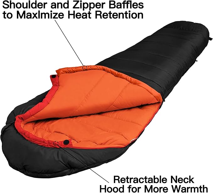 Bessport Mummy Sleeping Bag | 15-45 ℉ Extreme 3-4 Season Sleeping Bag for Adults Cold Weather– Warm and Washable, for Hiking Traveling & Outdoor Activities