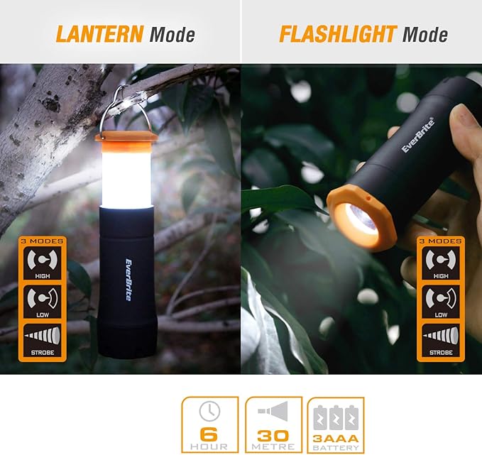 EverBrite 2-in-1 Mini Lanterns and Flashlights with 3 Modes, 2 Pack Portable Outdoor LED Zoomable Torches, Camping Essentials for Hurricane, Hiking, Night Walking, Emergency