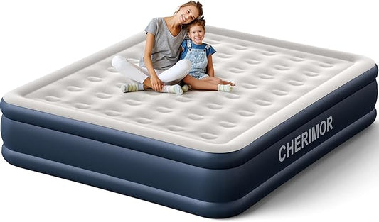 California King Size Air Mattress with Built in Pump, 18" Luxury Thick Inflatable Blow up Mattress for Guests & Home, Fast Self-Inflating Air Bed with Carry Bag for Camping