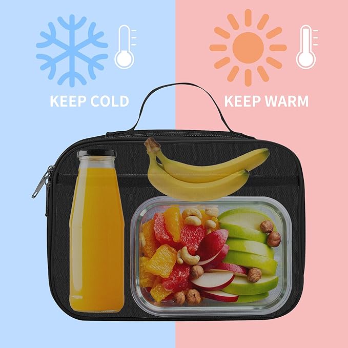 rickyh style Lunch Box with Padded Liner, Spacious Insulated Lunch Bag Durable Thermal Lunch Cooler Pack with Strap for Boys Girls Adults School Sports Beach Picnic Work Camp,2 Pocket (LBhei)